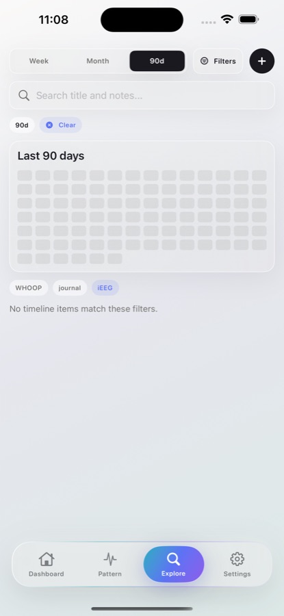 Neurotrace iOS Explore screen