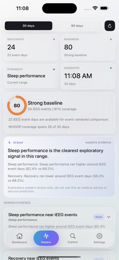 Neurotrace iOS Pattern screen